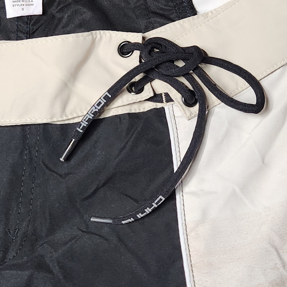 VTG NWT Aaron Chang "Tres Palms" Boardshorts Size 5 Black & Tan Palm Tree Print - Picture 6 of 13